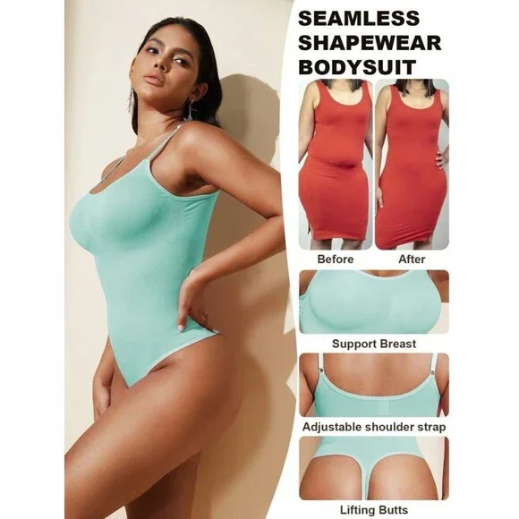 One Piece Tummy Control Seamless Thong Bodysuit Shaping Tank Top Slimming Mint M - Picture 3 of 15
